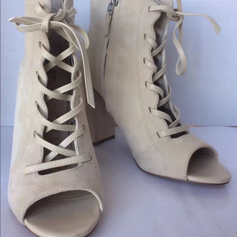 New Sam Edelman Gladiator Booties Women Boots Leather Off White Lace Sz 8